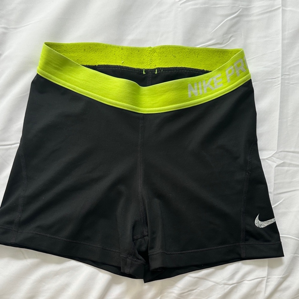 Original Nike Pros: Black Shorts with Neon Yellow Waistband